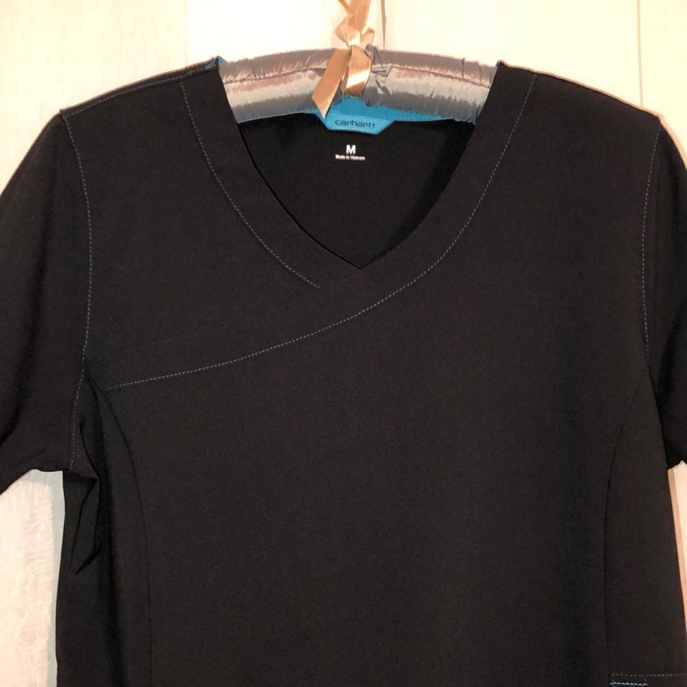 carhartt M Force Stretch Black Blue Scrub Top - Picture 3 of 15